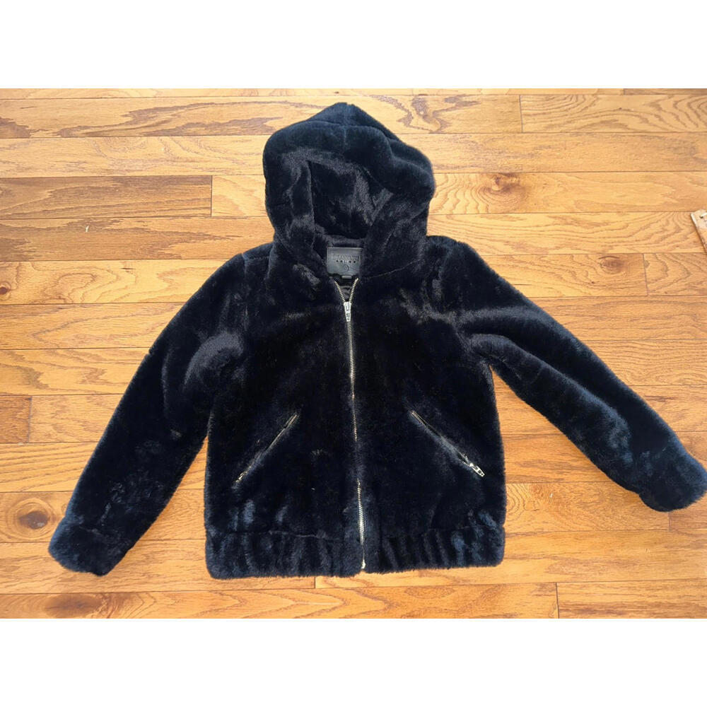 Blank NYC Black Faux Fur Hooded Jacket sz S